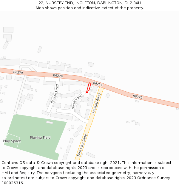 22, NURSERY END, INGLETON, DARLINGTON, DL2 3XH: Location map and indicative extent of plot