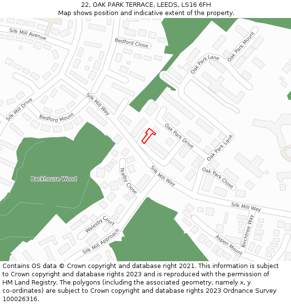 22, OAK PARK TERRACE, LEEDS, LS16 6FH: Location map and indicative extent of plot