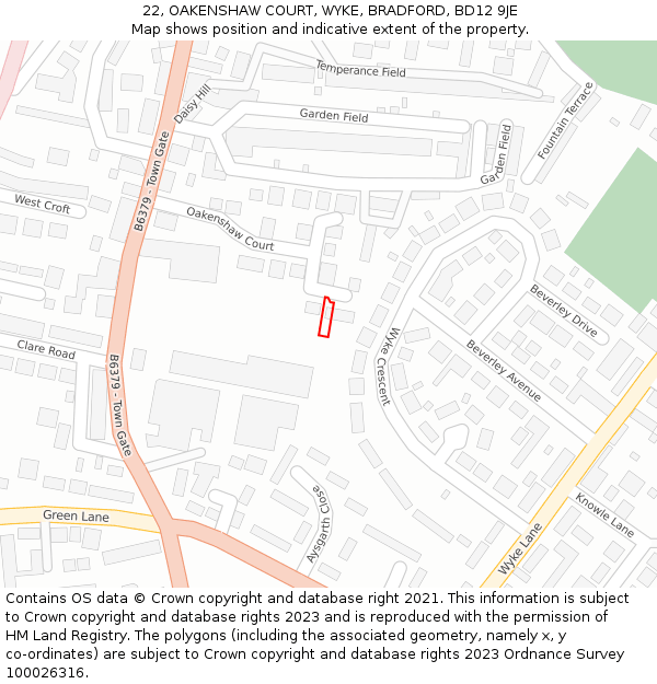22, OAKENSHAW COURT, WYKE, BRADFORD, BD12 9JE: Location map and indicative extent of plot