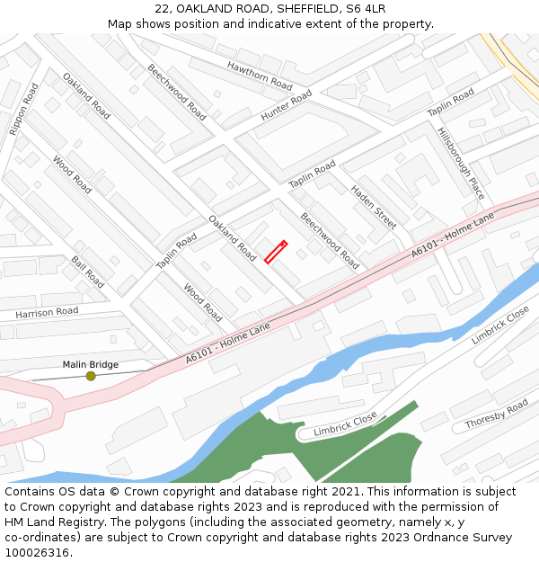 22, OAKLAND ROAD, SHEFFIELD, S6 4LR: Location map and indicative extent of plot