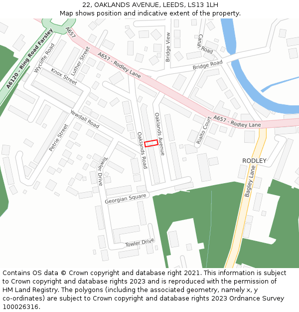 22, OAKLANDS AVENUE, LEEDS, LS13 1LH: Location map and indicative extent of plot