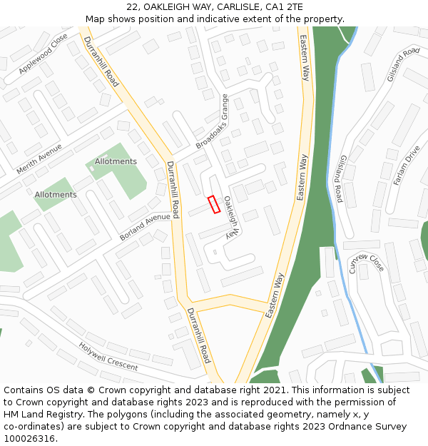 22, OAKLEIGH WAY, CARLISLE, CA1 2TE: Location map and indicative extent of plot