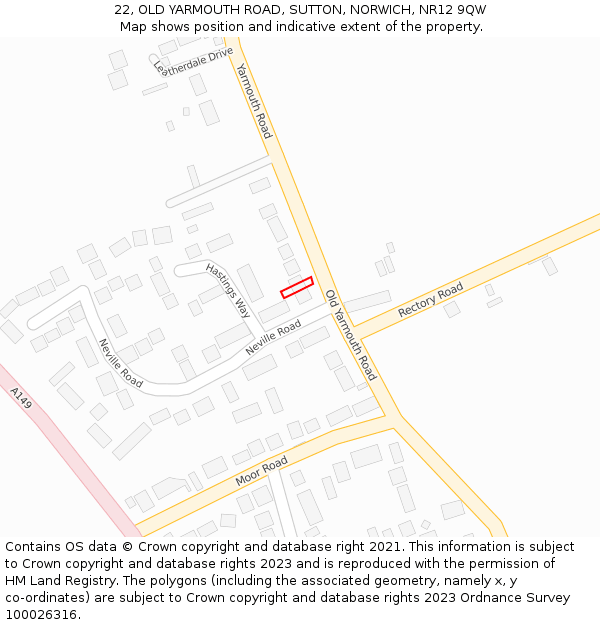 22, OLD YARMOUTH ROAD, SUTTON, NORWICH, NR12 9QW: Location map and indicative extent of plot