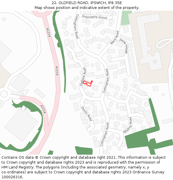 22, OLDFIELD ROAD, IPSWICH, IP8 3SE: Location map and indicative extent of plot