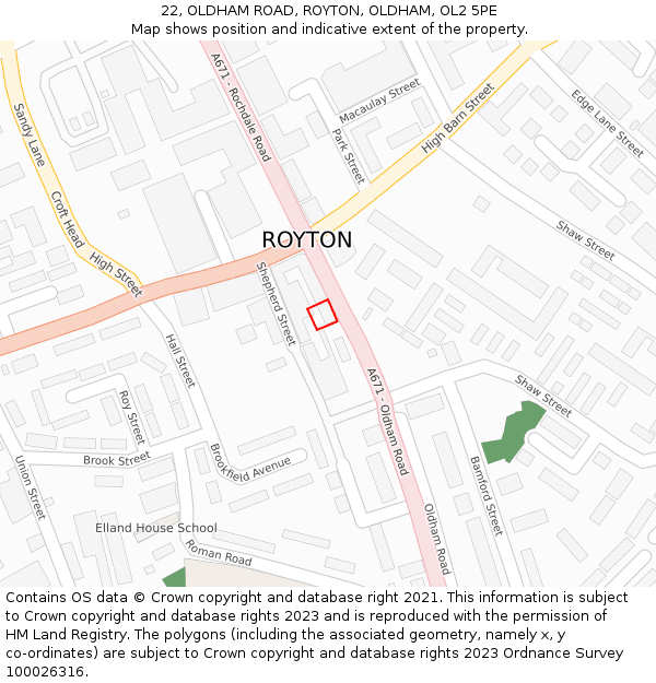 22, OLDHAM ROAD, ROYTON, OLDHAM, OL2 5PE: Location map and indicative extent of plot