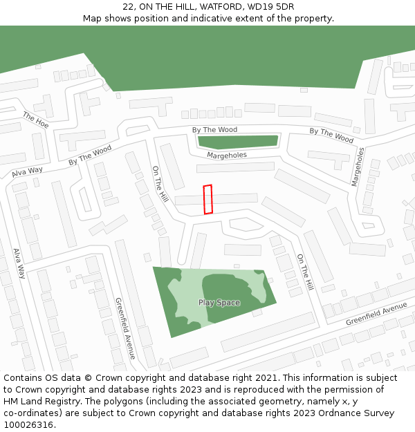 22, ON THE HILL, WATFORD, WD19 5DR: Location map and indicative extent of plot