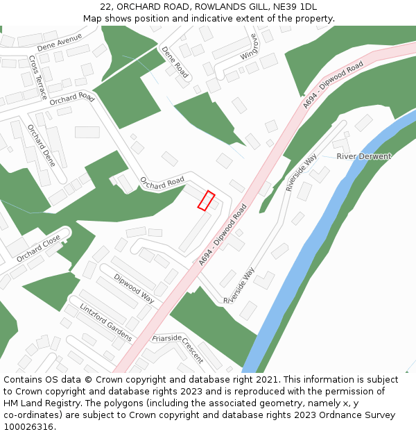 22, ORCHARD ROAD, ROWLANDS GILL, NE39 1DL: Location map and indicative extent of plot