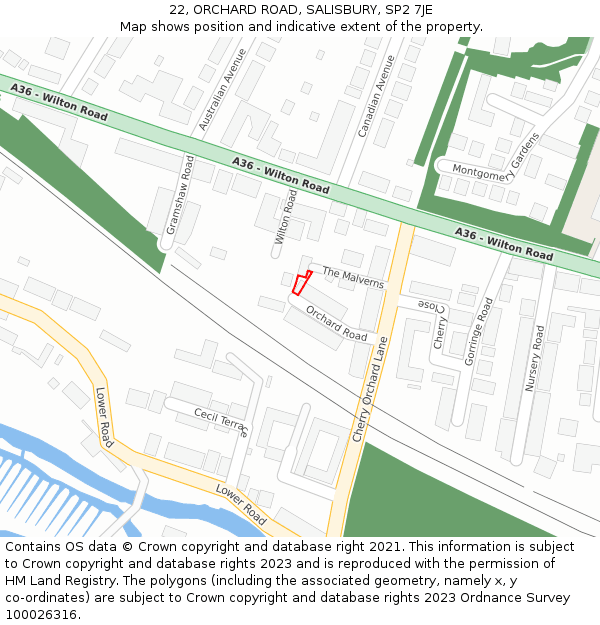 22, ORCHARD ROAD, SALISBURY, SP2 7JE: Location map and indicative extent of plot