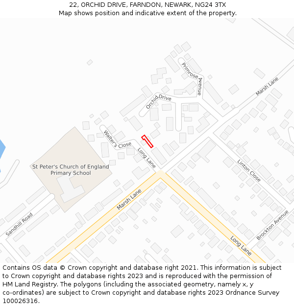 22, ORCHID DRIVE, FARNDON, NEWARK, NG24 3TX: Location map and indicative extent of plot