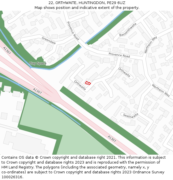 22, ORTHWAITE, HUNTINGDON, PE29 6UZ: Location map and indicative extent of plot