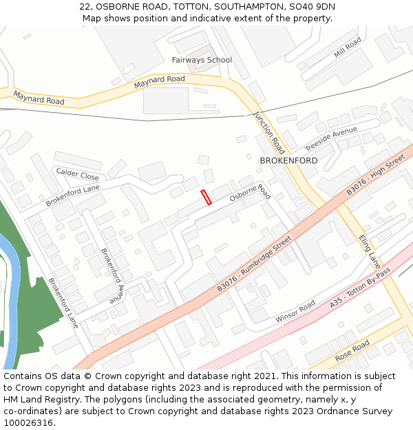 22, OSBORNE ROAD, TOTTON, SOUTHAMPTON, SO40 9DN: Location map and indicative extent of plot