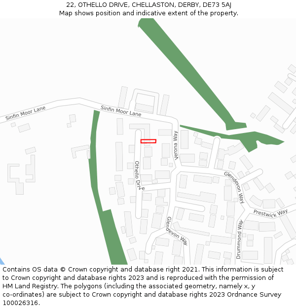 22, OTHELLO DRIVE, CHELLASTON, DERBY, DE73 5AJ: Location map and indicative extent of plot