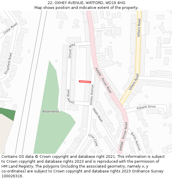 22, OXHEY AVENUE, WATFORD, WD19 4HG: Location map and indicative extent of plot