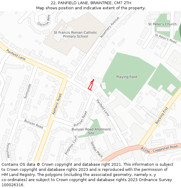 22, PANFIELD LANE, BRAINTREE, CM7 2TH: Location map and indicative extent of plot