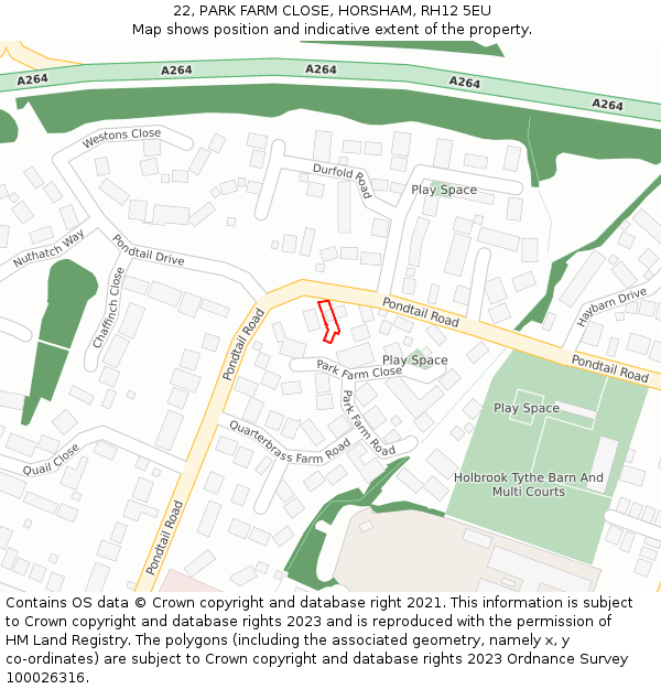 22, PARK FARM CLOSE, HORSHAM, RH12 5EU: Location map and indicative extent of plot