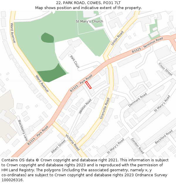 22, PARK ROAD, COWES, PO31 7LT: Location map and indicative extent of plot
