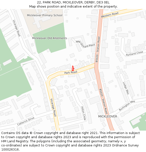 22, PARK ROAD, MICKLEOVER, DERBY, DE3 0EL: Location map and indicative extent of plot