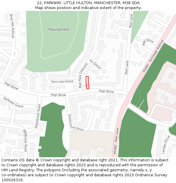 22, PARKWAY, LITTLE HULTON, MANCHESTER, M38 0DA: Location map and indicative extent of plot
