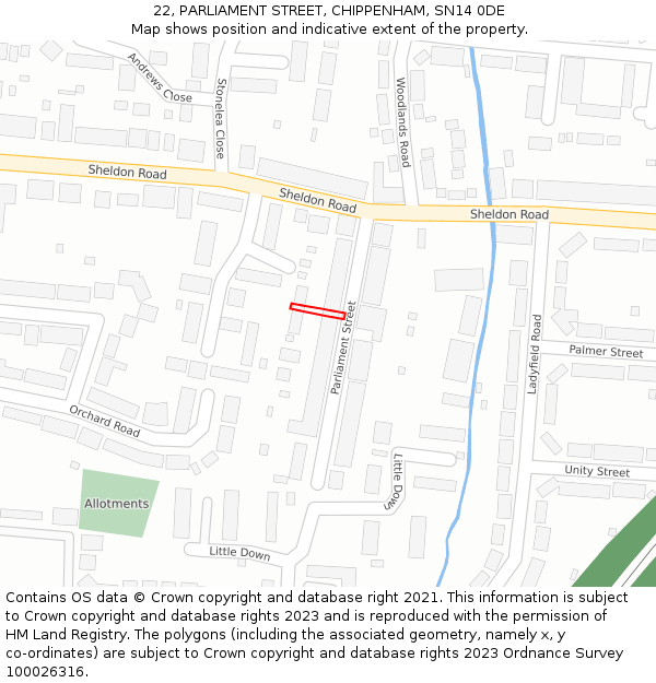 22, PARLIAMENT STREET, CHIPPENHAM, SN14 0DE: Location map and indicative extent of plot