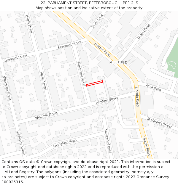 22, PARLIAMENT STREET, PETERBOROUGH, PE1 2LS: Location map and indicative extent of plot