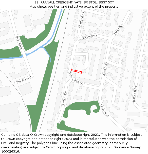 22, PARNALL CRESCENT, YATE, BRISTOL, BS37 5XT: Location map and indicative extent of plot