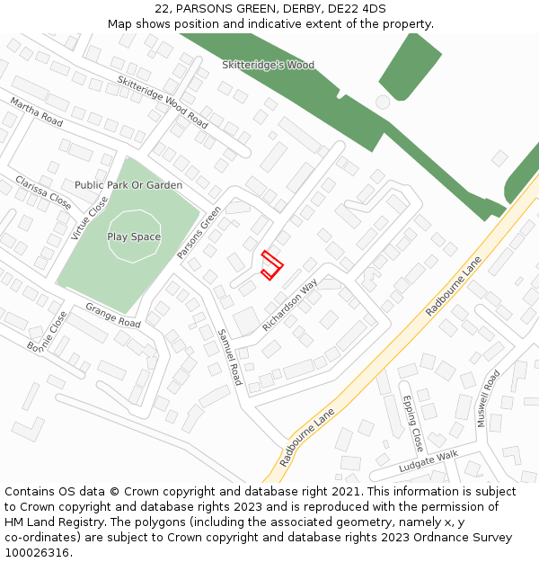 22, PARSONS GREEN, DERBY, DE22 4DS: Location map and indicative extent of plot