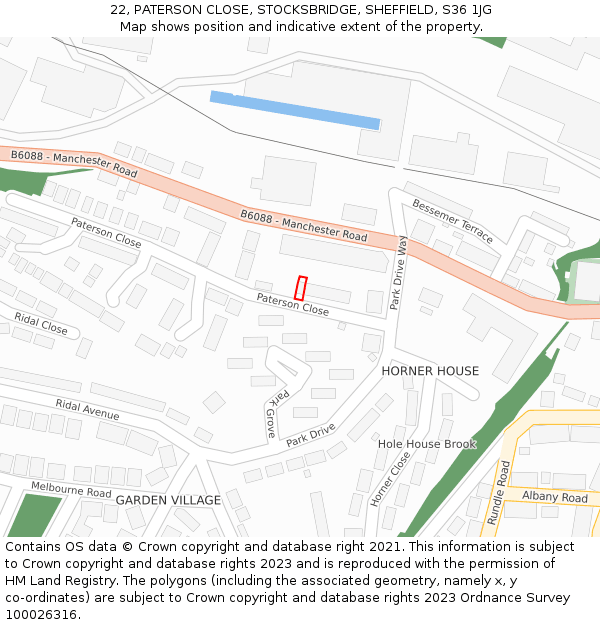 22, PATERSON CLOSE, STOCKSBRIDGE, SHEFFIELD, S36 1JG: Location map and indicative extent of plot