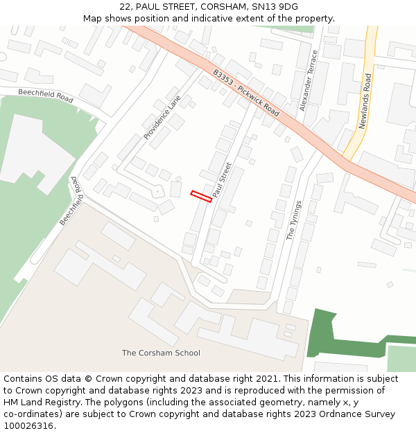 22, PAUL STREET, CORSHAM, SN13 9DG: Location map and indicative extent of plot