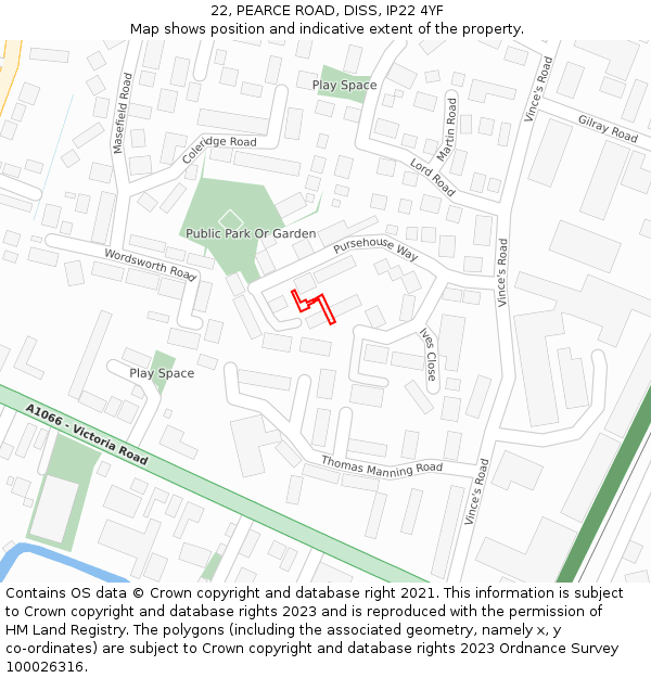 22, PEARCE ROAD, DISS, IP22 4YF: Location map and indicative extent of plot