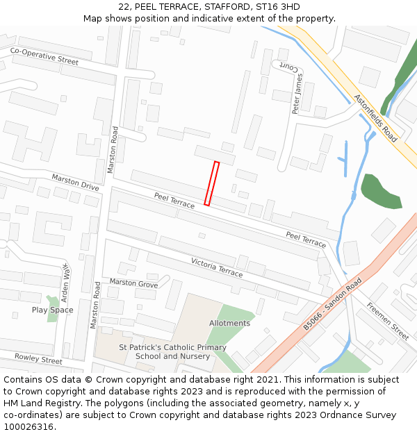 22, PEEL TERRACE, STAFFORD, ST16 3HD: Location map and indicative extent of plot