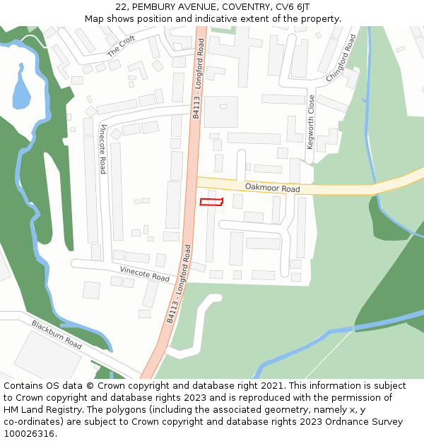 22, PEMBURY AVENUE, COVENTRY, CV6 6JT: Location map and indicative extent of plot