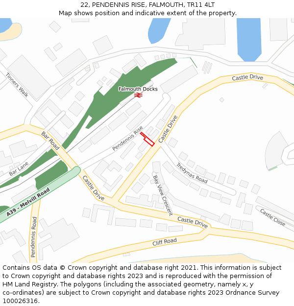 22, PENDENNIS RISE, FALMOUTH, TR11 4LT: Location map and indicative extent of plot