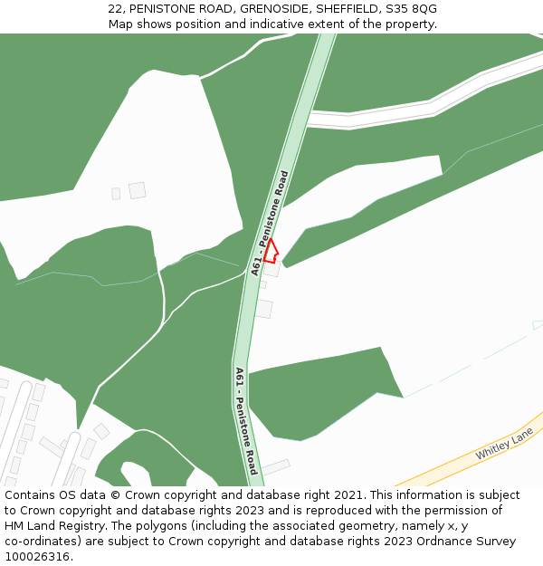 22, PENISTONE ROAD, GRENOSIDE, SHEFFIELD, S35 8QG: Location map and indicative extent of plot