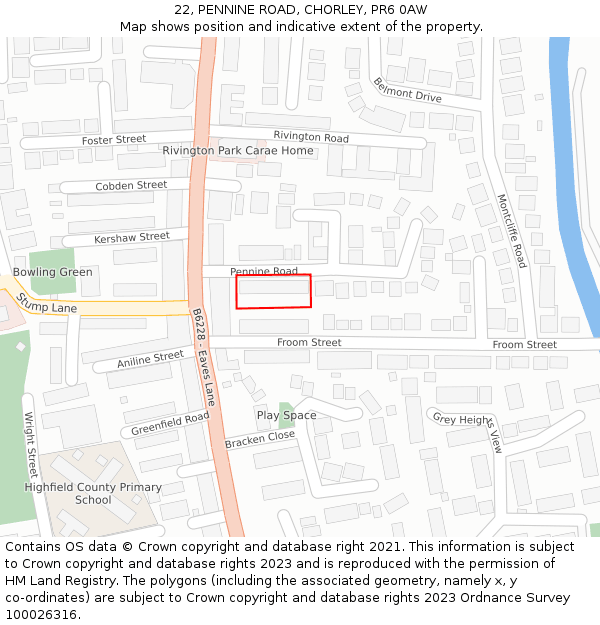 22, PENNINE ROAD, CHORLEY, PR6 0AW: Location map and indicative extent of plot