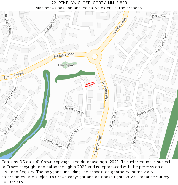 22, PENRHYN CLOSE, CORBY, NN18 8PR: Location map and indicative extent of plot