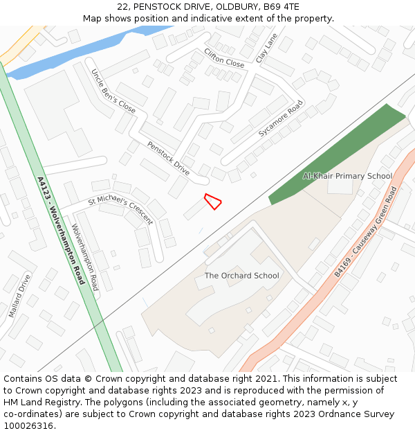 22, PENSTOCK DRIVE, OLDBURY, B69 4TE: Location map and indicative extent of plot
