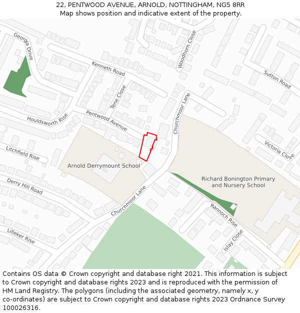 22, PENTWOOD AVENUE, ARNOLD, NOTTINGHAM, NG5 8RR: Location map and indicative extent of plot