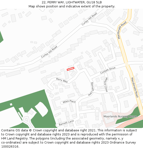 22, PERRY WAY, LIGHTWATER, GU18 5LB: Location map and indicative extent of plot