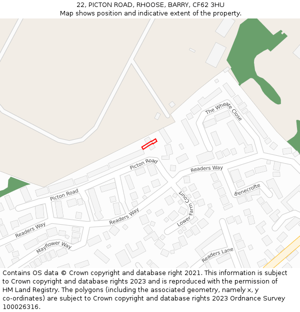 22, PICTON ROAD, RHOOSE, BARRY, CF62 3HU: Location map and indicative extent of plot