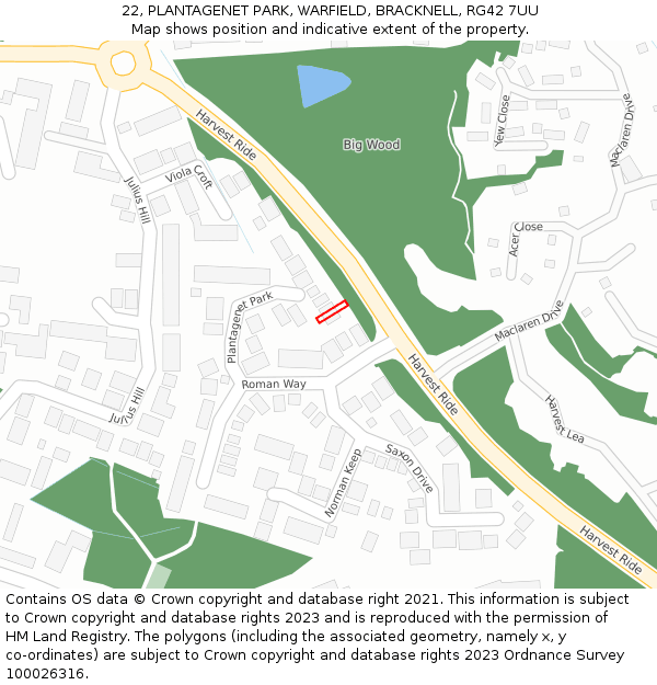 22, PLANTAGENET PARK, WARFIELD, BRACKNELL, RG42 7UU: Location map and indicative extent of plot