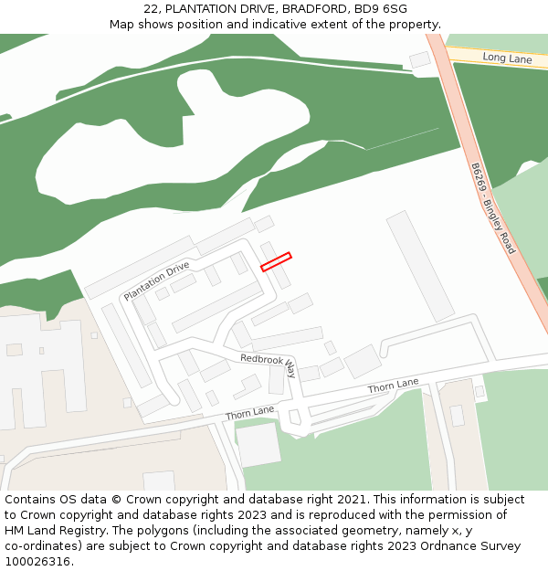 22, PLANTATION DRIVE, BRADFORD, BD9 6SG: Location map and indicative extent of plot