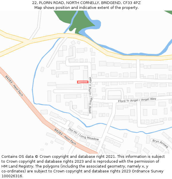 22, PLORIN ROAD, NORTH CORNELLY, BRIDGEND, CF33 4PZ: Location map and indicative extent of plot