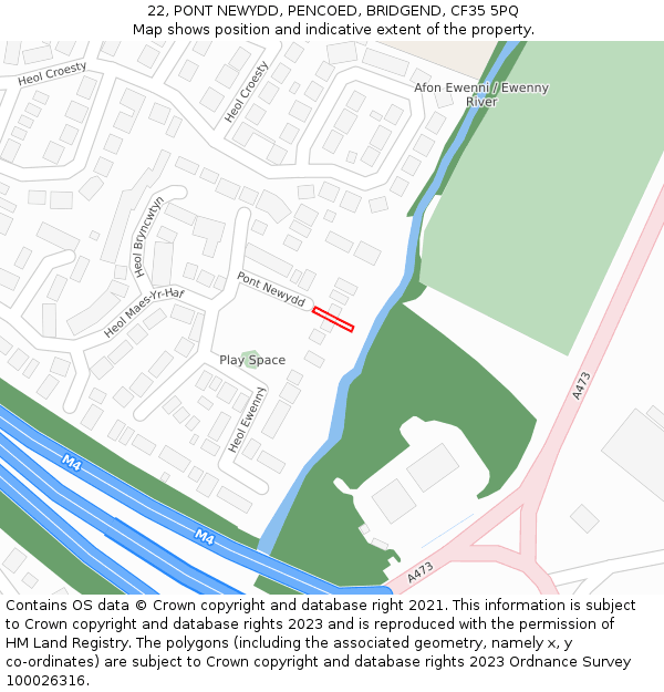 22, PONT NEWYDD, PENCOED, BRIDGEND, CF35 5PQ: Location map and indicative extent of plot