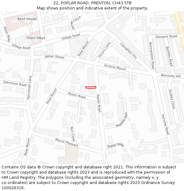 22, POPLAR ROAD, PRENTON, CH43 5TB: Location map and indicative extent of plot