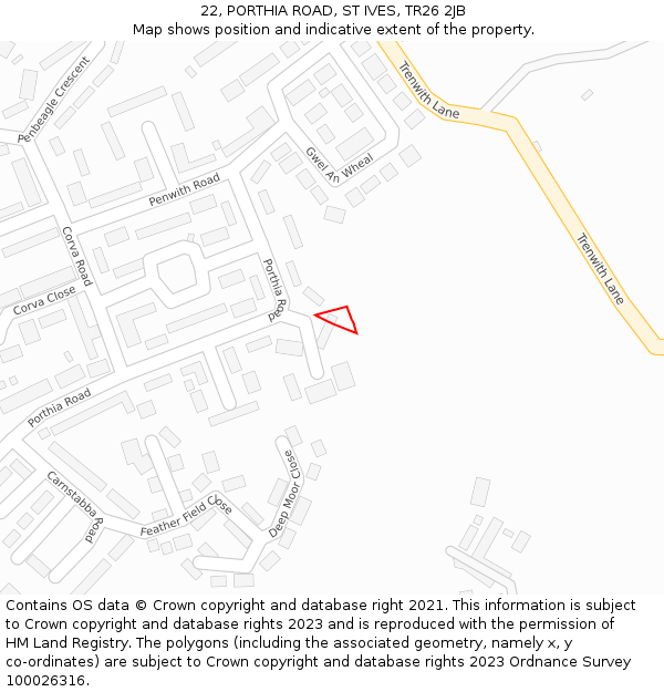 22, PORTHIA ROAD, ST IVES, TR26 2JB: Location map and indicative extent of plot