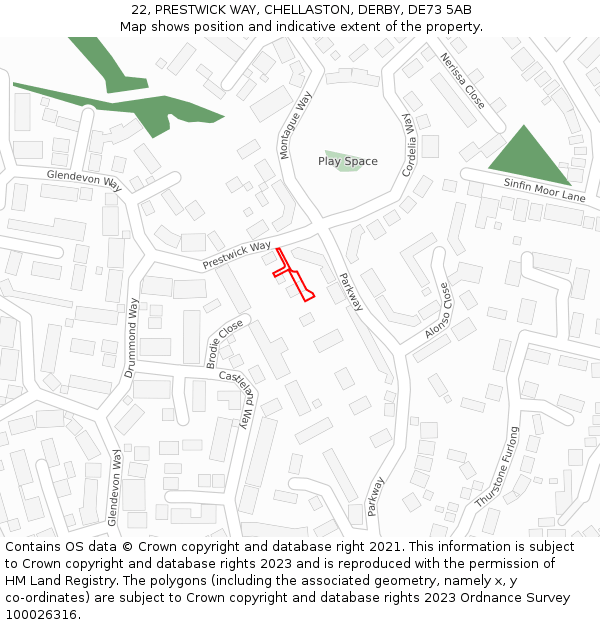 22, PRESTWICK WAY, CHELLASTON, DERBY, DE73 5AB: Location map and indicative extent of plot
