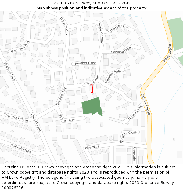 22, PRIMROSE WAY, SEATON, EX12 2UR: Location map and indicative extent of plot