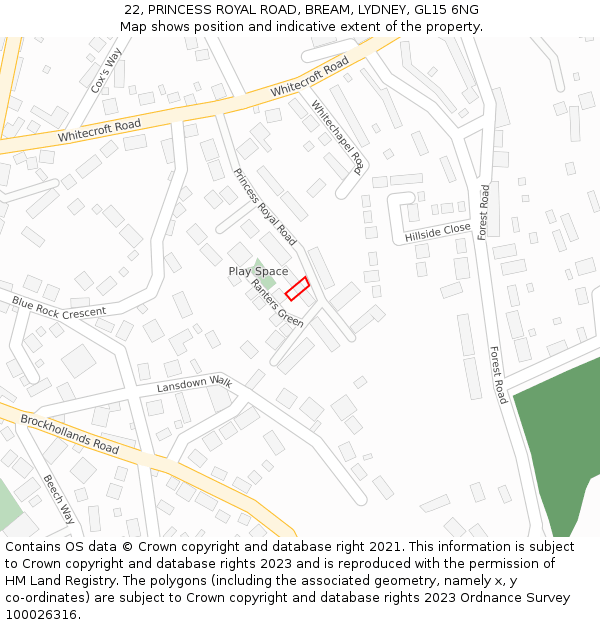 22, PRINCESS ROYAL ROAD, BREAM, LYDNEY, GL15 6NG: Location map and indicative extent of plot