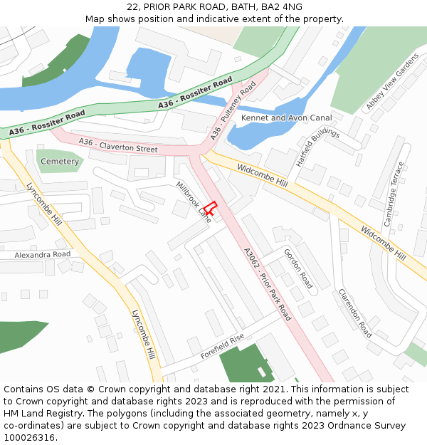 22, PRIOR PARK ROAD, BATH, BA2 4NG: Location map and indicative extent of plot