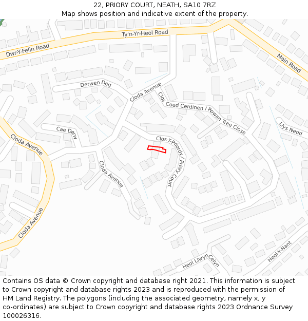 22, PRIORY COURT, NEATH, SA10 7RZ: Location map and indicative extent of plot